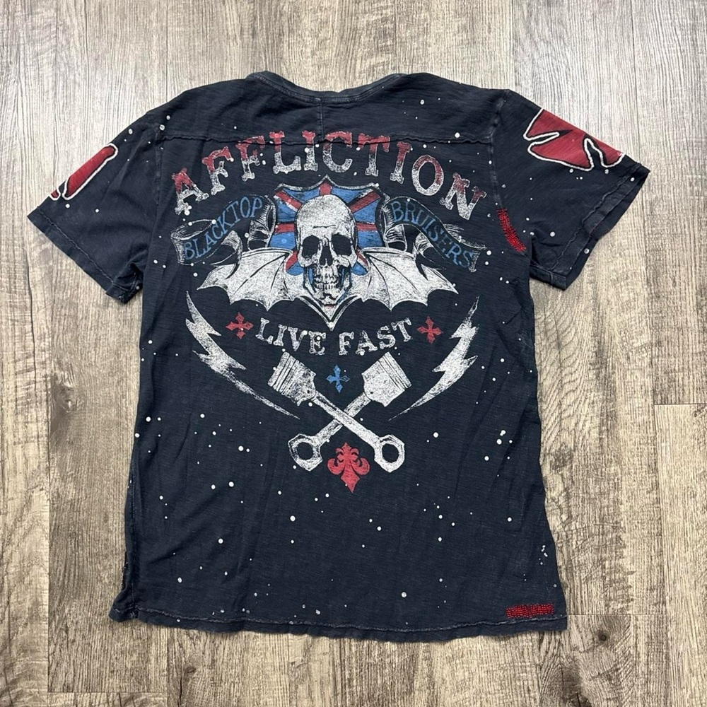 Affliction American Customs Blacktop Bruisers Skull Henley T Shirt Grunge
